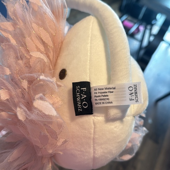 FAO Schwarz Toy Plush Petit Bon Swan 12” Plush Toy Rose Pink TuTu Shiny Crown - Picture 5 of 8